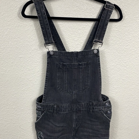 Risen Jeans Black Distressed Overalls Cotton Rigid Denim Sz S - Picture 4 of 14